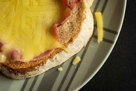hot ham and cheddar cheese sandwich closeupの写真素材