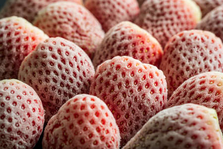 frozen ripe strawberries background closeupの写真素材