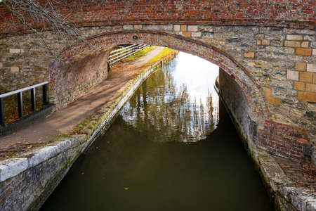 canal river day view in stoke bruerne england ukの写真素材
