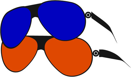 illustration of a pair of sunglasses in red and blue over white backgroundのイラスト素材