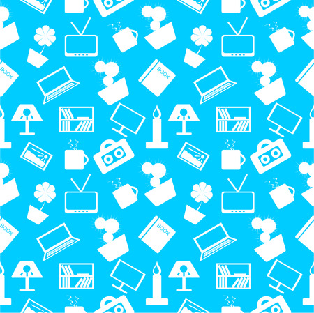 Seamless pattern over blue background with elements of home decorのイラスト素材