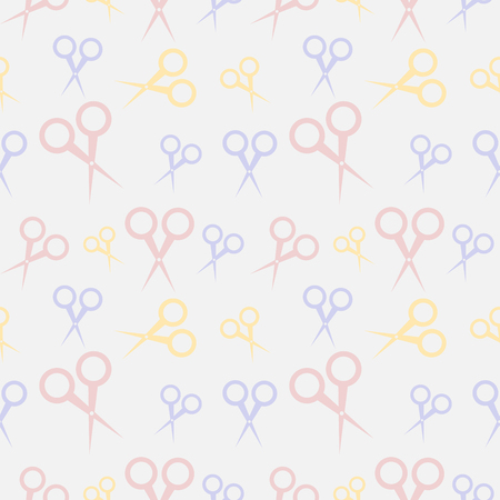 Seamless vector pattern, light pastel colorful chaotic background with scissorsのイラスト素材