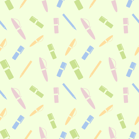 Seamless vector pattern, light pastel colorful chaotic background with stationeryのイラスト素材