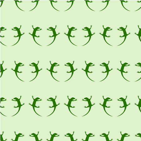 Seamless animal vector pattern, symmetrical background with green reptiles, green silhouettes over light backdrop.のイラスト素材