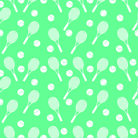 Seamless vector pattern with elements of white rackets and balls over green backgroundのイラスト素材