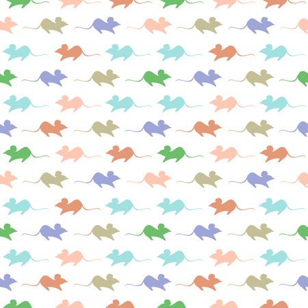 Seamless vector pattern, light colorful background with mouses, silhouette over white backdrop.のイラスト素材