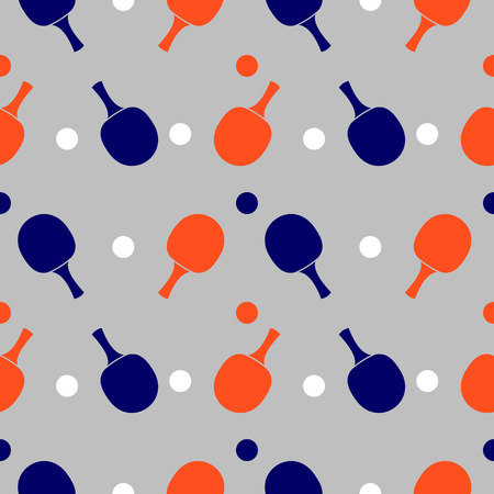 Seamless vector pattern with elements of ping-pong rackets and balls over grey backgroundのイラスト素材