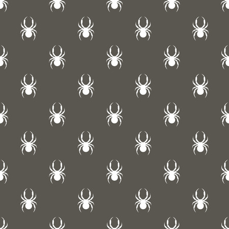 Seamless vector pattern with insects, symmetrical background with white spiders, over dark grey backdropのイラスト素材