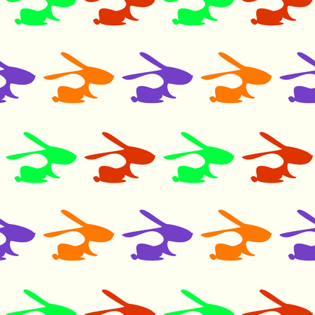 Seamless animal vector pattern, background with rabbits, colorful  close-up silhouettes over light backdrop.のイラスト素材