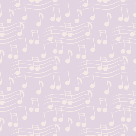 Seamless vector pattern, light pink music chaotic background with white notes.のイラスト素材