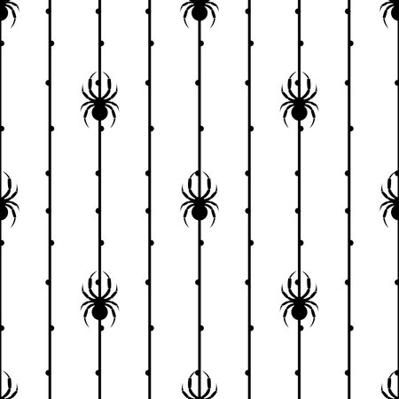 Seamless vector pattern with insects, symmetrical  geometric black and white background with little black spiders, over white backdropのイラスト素材