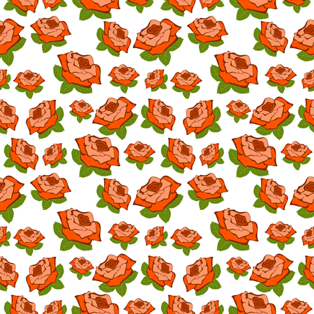 Seamless vector pattern, floral chaotic background with roses over white backdrop.のイラスト素材