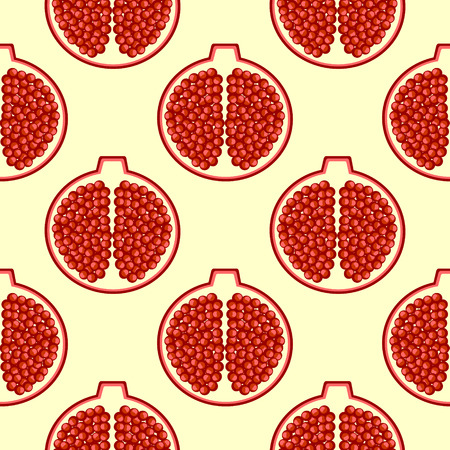 Seamless fruits vector pattern, bright color background with pomegranates, over light backdropのイラスト素材