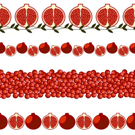 Vector fruit seamless line. Set of elements for design,  borders with pomegranates, isolated on white background.のイラスト素材