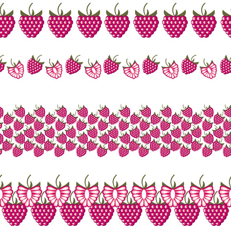 Vector fruit seamless line. Set of elements for design,  borders with raspberries, isolated on white background.のイラスト素材