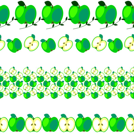 Vector fruit seamless line. Set of elements for design,  borders with apples, isolated on white background.のイラスト素材