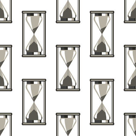 Seamless vector pattern. Symmetrical background with closeup grey sandglasses on the white backdropのイラスト素材