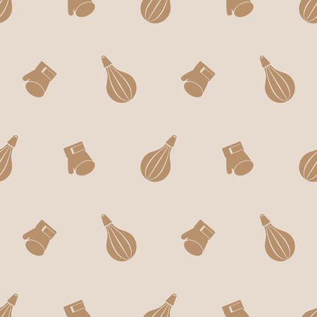 Seamless vector pattern.  Background with grey sports equipment. Punching bag and gloves on the beige backdropのイラスト素材