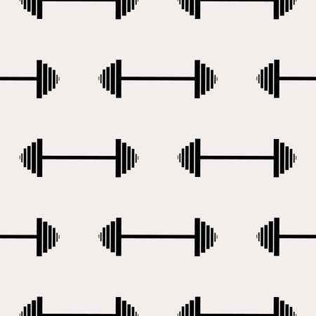 Seamless vector pattern.  Background with grey sports equipment, barbells on the grey backdrop.のイラスト素材