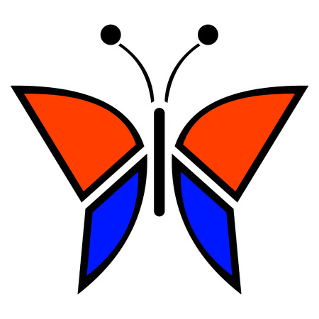 Vector illustration of insect, blue and red icon of butterfly, isolated on the white backgroundのイラスト素材