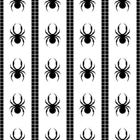 Seamless vector pattern with insects, symmetrical geometric black and white background with spiders. Decorative repeating ornamentのイラスト素材