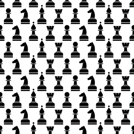Seamless vector chaotic pattern with black chess pieces on the whitebackground. Series of Gaming and Gambling Patterns.のイラスト素材