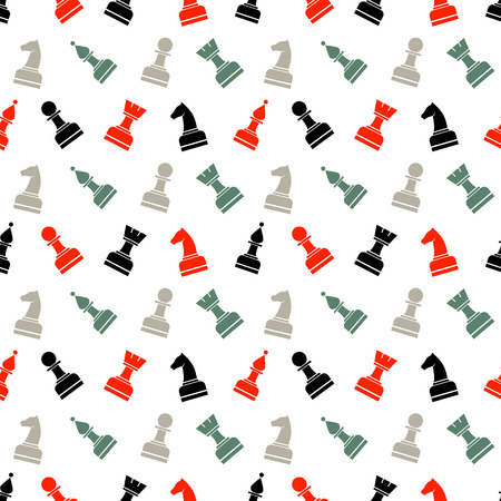 Seamless vector chaotic pattern with black, grey and red chess pieces. Series of Gaming and Gambling Patterns.のイラスト素材