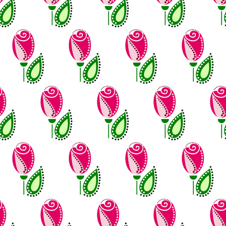 Seamless floral vector pattern. Symmetrcial ornamental background with pink roses. Decorative repeating ornament, Series of Floral and Decorative Seamless Pattern.のイラスト素材