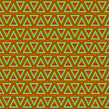 Seamless vector pattern. Symmetrical geometric background with triangles in gree and orange colors . Decorative repeating ornament. Series of Geometric Ornamental Patterns.のイラスト素材