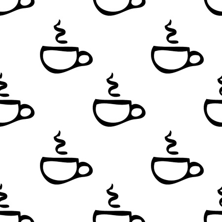 Seamless vector pattern. Simple black and white background with hand drawn cupsのイラスト素材