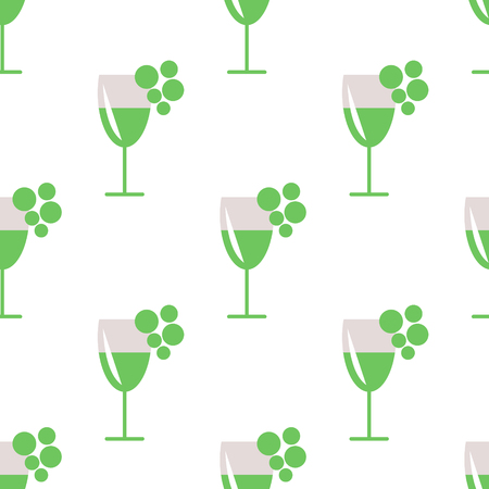 Seamless vector pattern with closeup wineglasses with white wine and bunches of grape on the grey background. Series of Food and Drink Seamless Patterns.のイラスト素材