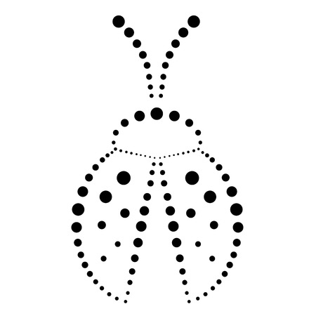Vector illustration of insect. Icon of decorative ornamental black and white ladybug with dots, isolated over white backgroundのイラスト素材