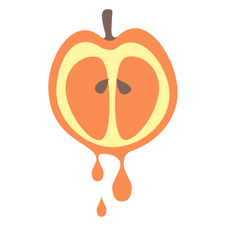 Vector illustration of fruit. Half of apple in droplets of juice, isolated on the white background. Series of Fruits and Vegetables Illustrations.のイラスト素材