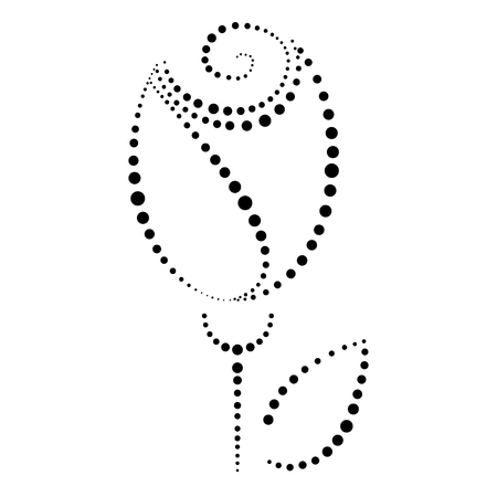 Vector floral illustration, decorative ornamental black and white rose with leafe, isolated on the white background.のイラスト素材