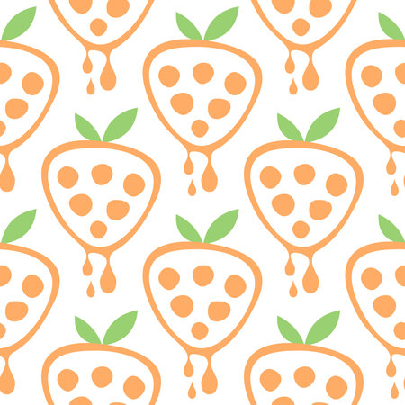 Seamless vector pattern with fruits. Symmetrical background with strawberries on the white backdrop....