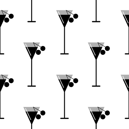 Seamless vector black and white pattern with cocktails and cherries on the white background. Series of Food and Drink Seamless Patterns.のイラスト素材