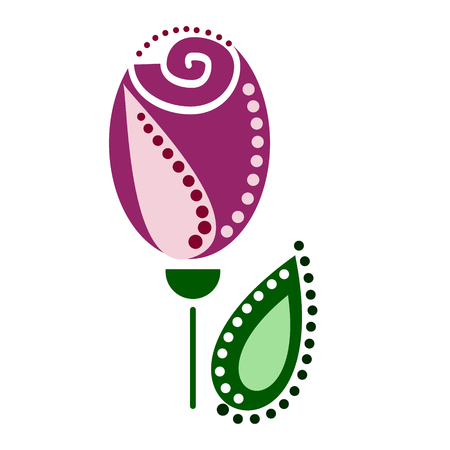 Vector floral illustration, decorative ornamental violet rose with green leafe, isolated on the white background.のイラスト素材