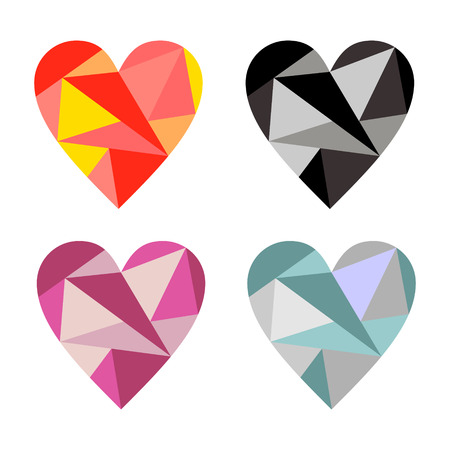 Vector set of hearts symbols. Colorful graphic illustrations isolated on the backgrounds. Polygonal design. Geometric triangular origami styleのイラスト素材