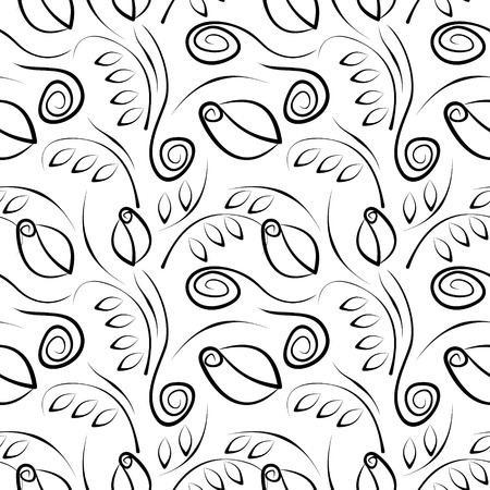 Seamless vector floral pattern. Decorative ornamental black and white background with flowers, leaves and decorative elements. Series of Floral Seamless Patternsのイラスト素材