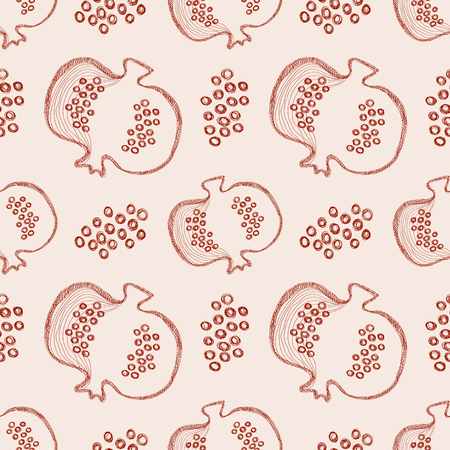 Seamless vector pattern with hand drawn fruits. Background with pomegranates. Series of Cartoon, Doodle, Sketch and Hand drawn Seamless Patterns.のイラスト素材