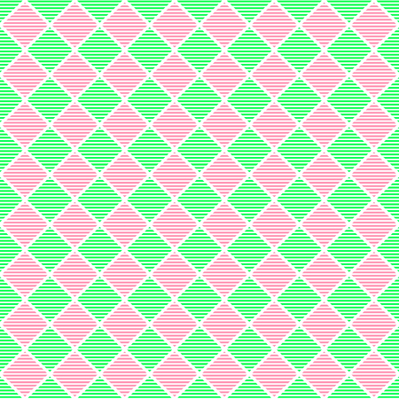 Seamless vector pattern. Symmetrical geometric background with green and pink lined rhombus. Simple design.  Decorative repeating ornament.のイラスト素材