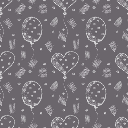 Seamless vector pattern with hand drawn air balloons on the grey background. Series of Cartoon, Doodle, Sketch and Hand drawn Seamless Patterns.のイラスト素材