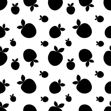 Seamless vector pattern with black decorative simple cute strawberries on the white background. Repeating tiled ornament. Series of Fruits and Vegetables Seamless Patterns.のイラスト素材