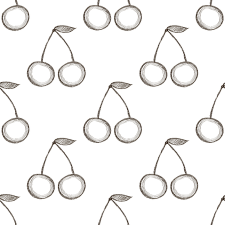 Seamless vector pattern with hand drawn fruits. Background with cherries. Series of Cartoon, Doodle, Sketch and Hand drawn Seamless Patterns.のイラスト素材