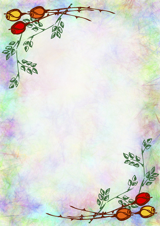 Hand drawn textured floral background.Crumpled paper with rose and leaves.Template for letter or greeting card.A4 size format.Series of Watercolor,Oil,Pastel,Chalk, Backgrounds and Cards,Blanks,Forms.の写真素材