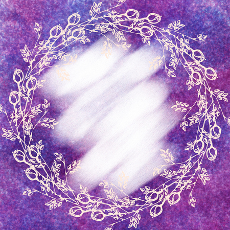 Hand drawn textured floral background.Vintage card with flowers and leaves.Template for letter or greeting card. Round shape. Series of Watercolor, Oil, Pastel, Backgrounds and Cards,Blanks,Forms.の写真素材