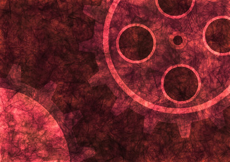 Hand drawn background with gear wheel. Abstract grunge background with mechanism of watch.の写真素材