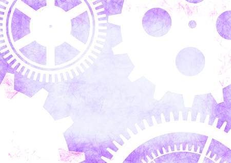 Hand drawn background with gear wheel in blue and white colors. Abstract grunge background with mechanism of watch.の写真素材