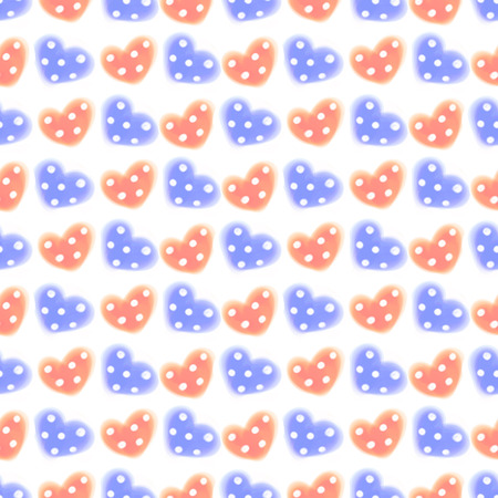 Seamless raster pattern. Watercolor background with hand drawn hearts with dots.の写真素材