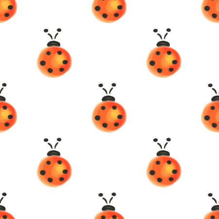 Seamless pattern with insects. Watercolor background with hand drawn ladybugs.の写真素材